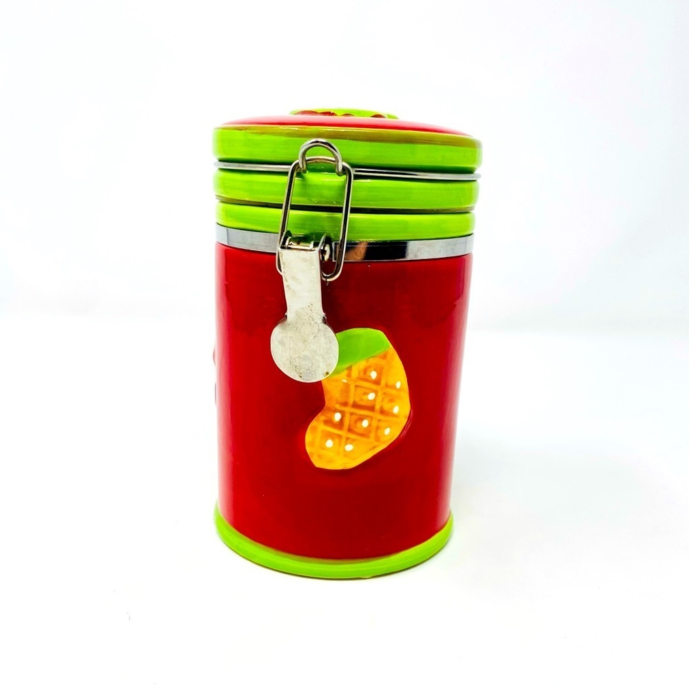 Red and Green Canister with Holiday Design